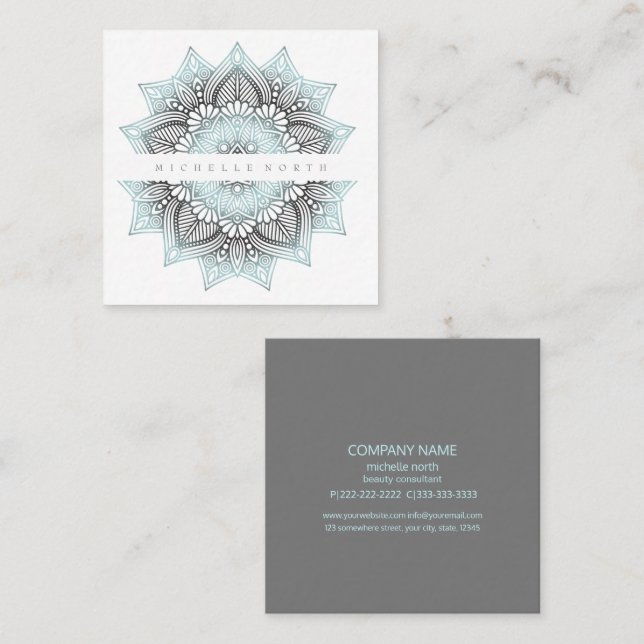 Mandala Lace Ltd. Blue ID478 Quadratische Visitenkarte (Vorne/Hinten)