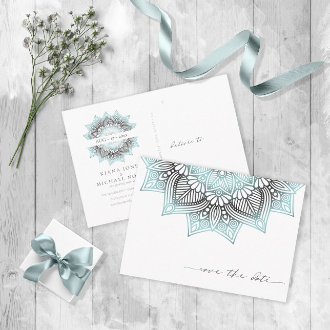 Mandala Lace Save the Date Lt. Blue ID968 Ankündigungspostkarte (Von Creator hochgeladen)