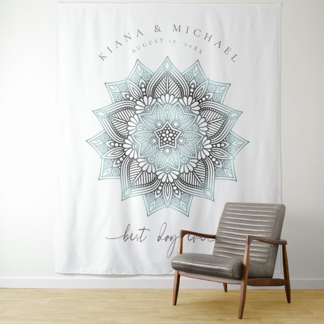 Mandala Lace Wedding Best Day Ever Lt. Blue ID968 Wandteppich (Beispiel)