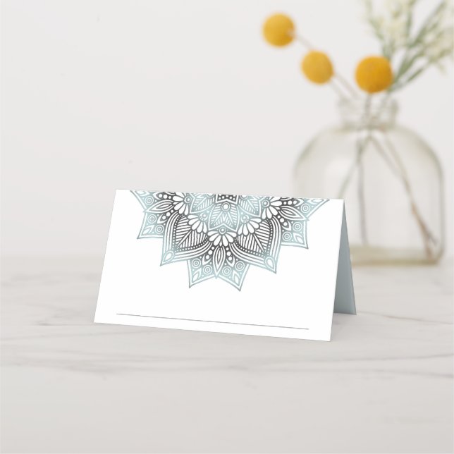 Mandala Lace Wedding Ltd. Blue ID968 Platzkarte (Vorderseite)