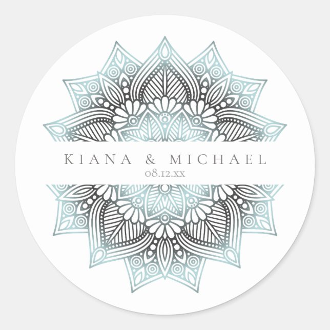 Mandala Lace Wedding Ltd. Blue ID968 Runder Aufkleber (Vorderseite)