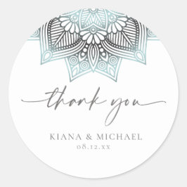 Mandala Lace Wedding Vielen Dank, Lt. Blue ID968 Runder Aufkleber