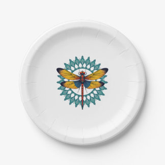 Mandala Libelle - Lotusblumen Insektenliebhaber En Pappteller