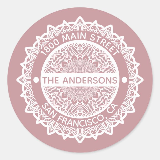 Mandala Lila Address Label Round Aufkleber (Vorderseite)