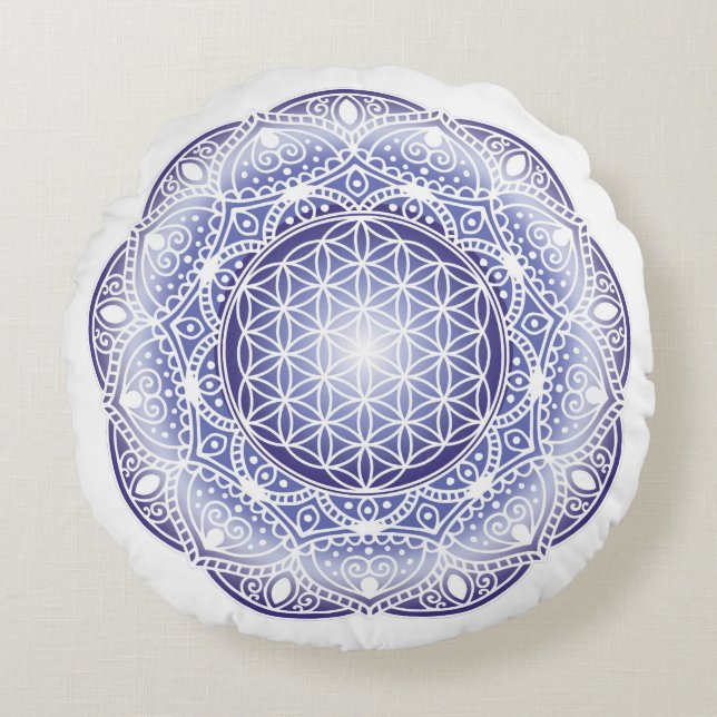Mandala Lila glänzend Rundes Kissen (Vorderseite)