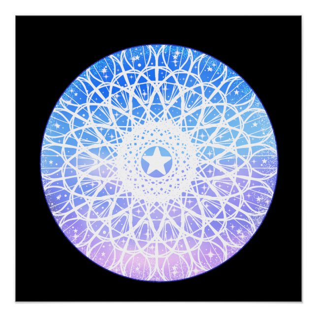 Mandala, lila, weiß und blau poster (Vorderseite)