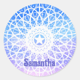 Mandala, lila, weiß und blau runder aufkleber