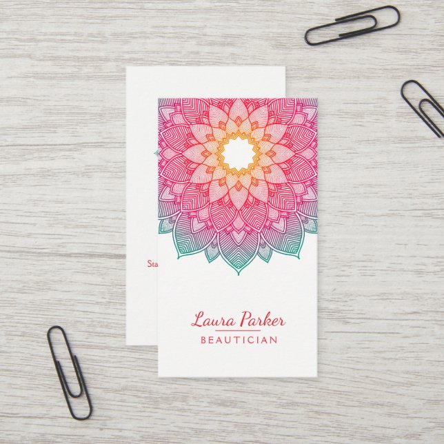 Mandala-Lotos-Blumen-Yogawellness-Meditations-Rosa Visitenkarte (Vorderseite/Rückseite Beispiel)