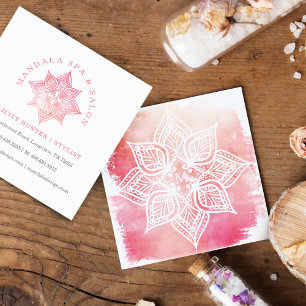 Mandala Lotus Blume Logo und Rosa Wasserfarbe Quadratische Visitenkarte
