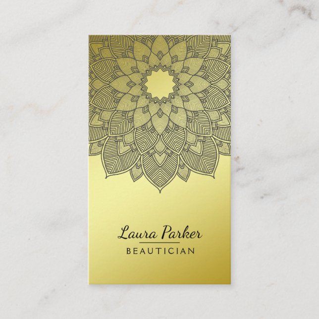 Mandala Lotus Blume Yoga Black Gold Clean Visitenkarte (Vorderseite)