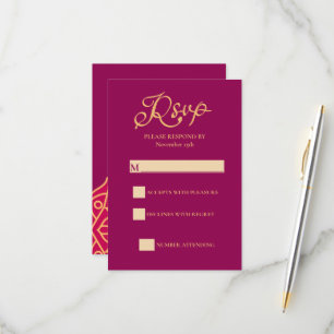 Mandala Magenta Gold Indian Wedding RSVP Karte