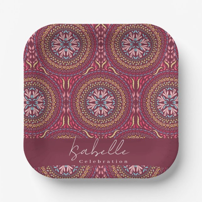 Mandala Magenta Pappteller (Vorderseite)