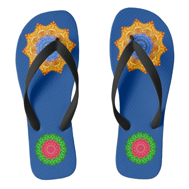 Mandala Magic Chakra Enhanced Blue Sea Flip Flops (Fußbett)