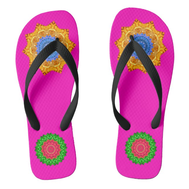 Mandala Magic Chakra Enhancing Fuschia Flip Flops (Fußbett)