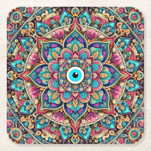 Mandala mit bösem Blick Rechteckiger Pappuntersetzer