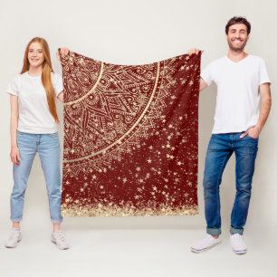 Mandala mit Gold Stars auf Rot verzaubern Fleecedecke