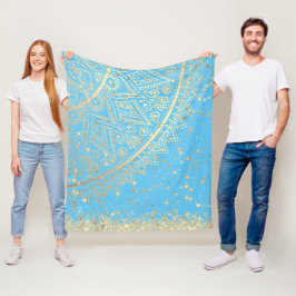 Mandala mit Gold Stars auf Türkis verzaubern Fleecedecke