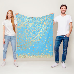 Mandala mit Gold Stars auf Türkis verzaubern Fleecedecke