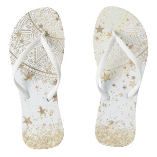 Mandala mit Gold Stars auf Weiß bezaubern Flip Flops