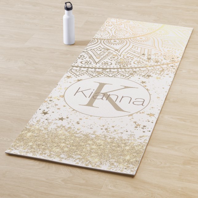 Mandala mit Gold Stars auf Weiß bezaubern Yogamatte (Beispiel)