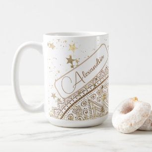 Mandala mit Goldstars auf Weiß Personalisiert Kaffeetasse