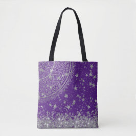 Mandala mit Silberstern auf Lila verzaubern Tasche