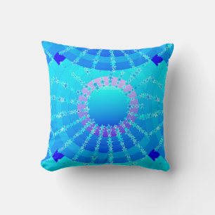 Mandala mit Sternen - türkisfarbener Satin-Farbver Kissen