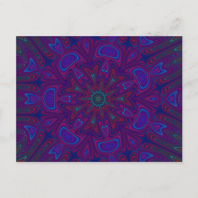 Mandala mit Sternen und Herzen in Lila, blau, rot Postkarte (Vorderseite)