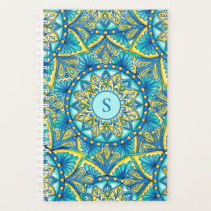 Mandala Monogram Blue Floral Motif Turquoise