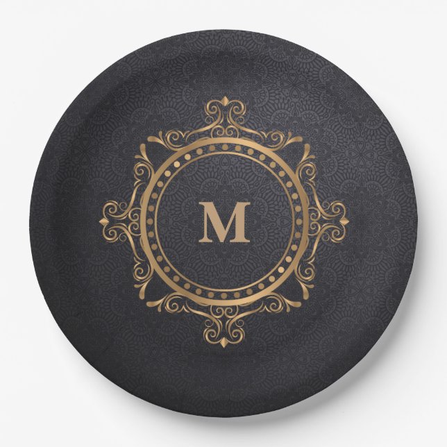 Mandala-Monogramm Pappteller (Vorderseite)