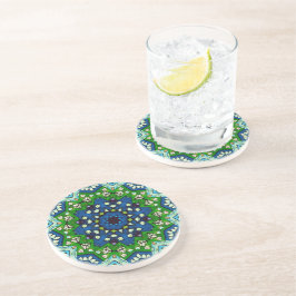 Mandala Mosaic Geometric Green Blue Retro Hippie Getränkeuntersetzer