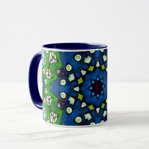 Mandala Mosaic Geometric Green Blue Retro Hippie Tasse