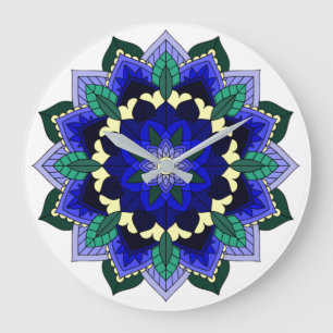 Mandala Motif 02 en bleu foncé Grande horloge