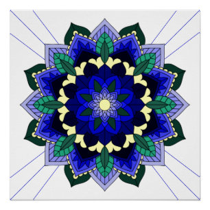 Mandala Motif 02 en bleu foncé Poster