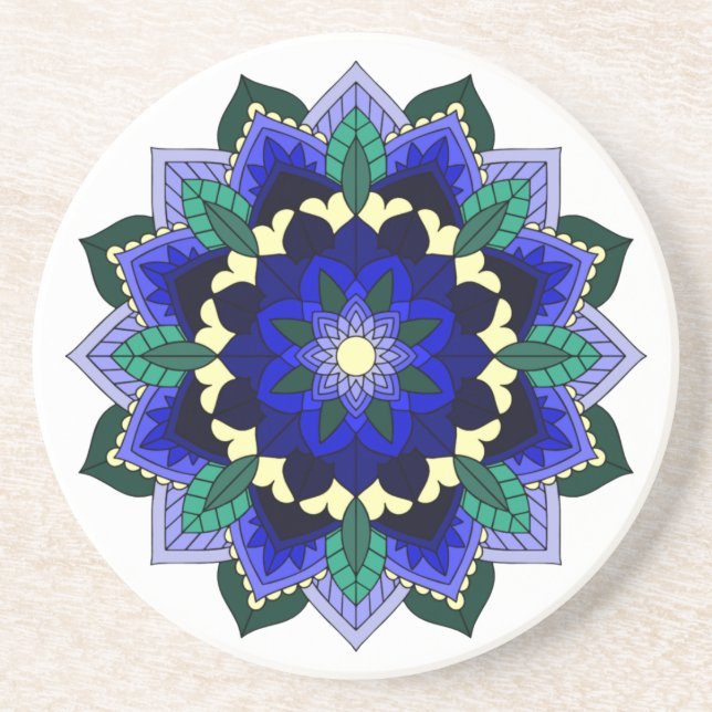 Mandala Motif 02 en Dessous de verre bleu foncé (Devant)