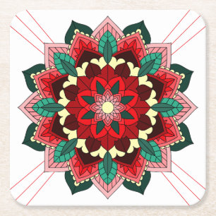 Mandala Motif 2002 en Carré rouge Dessous de verre