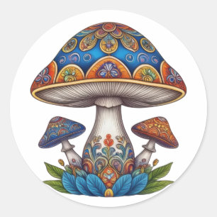 Mandala Mushrooms Runder Aufkleber