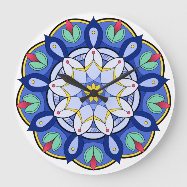 Mandala Muster 01 Große Wanduhr (Vorderseite)