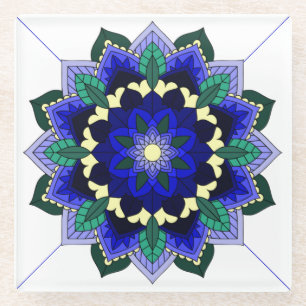 Mandala Muster 02 im dunkelblauen Untersetzer
