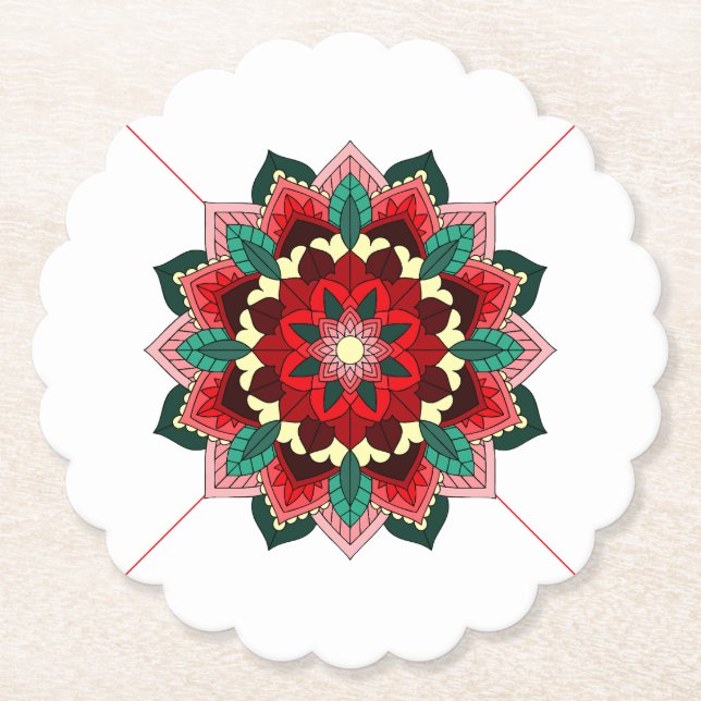 Mandala Muster 02 im roten Untersetzer (Vorderseite)