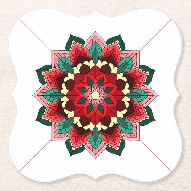 Mandala Muster 02 im roten Untersetzer (Vorderseite)