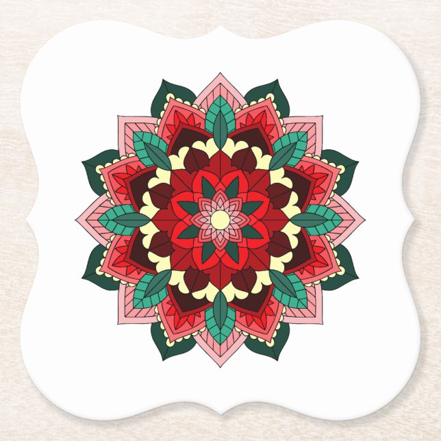 Mandala Muster 02 im roten Untersetzer (Vorderseite)
