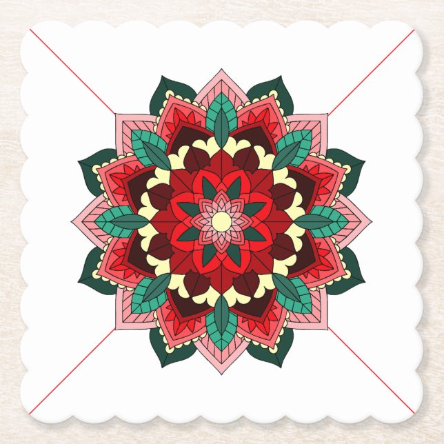 Mandala Muster 02 im roten Untersetzer (Vorderseite)