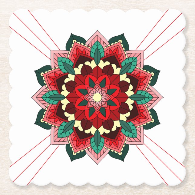 Mandala Muster 02 im roten Untersetzer (Vorderseite)