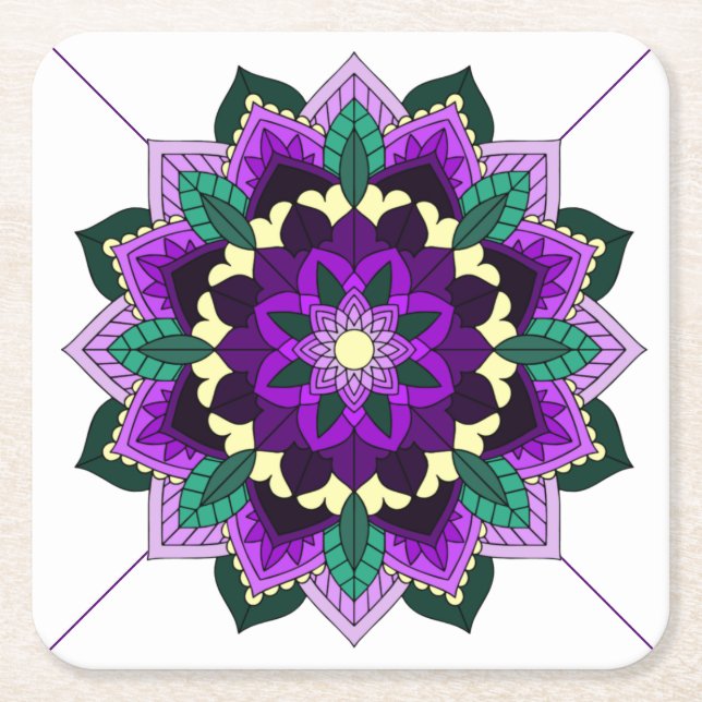 Mandala Muster 02 im Untersetzer für lila Square P (Vorderseite)