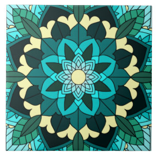 Mandala Muster 02 in aqua Fliese