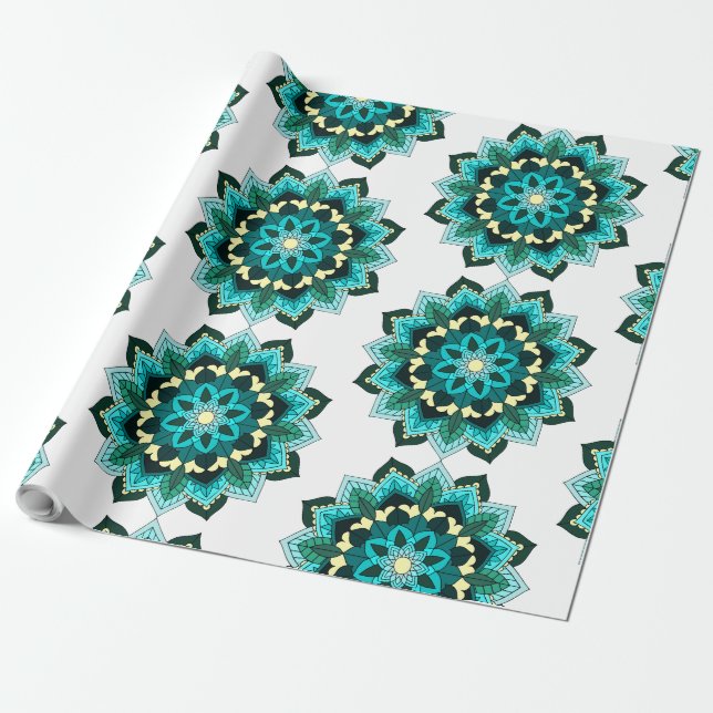 Mandala Muster 02 in aqua Geschenkpapier (Ungerollt)
