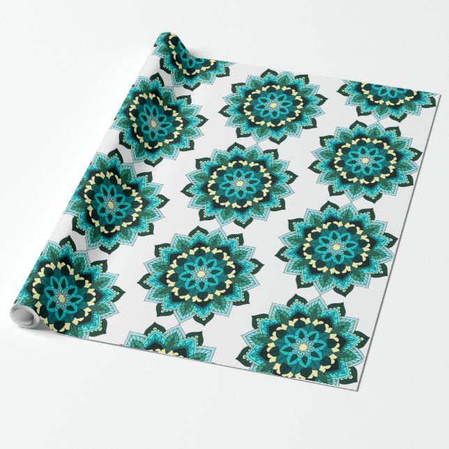 Mandala Muster 02 in aqua Geschenkpapier (Ungerollt)