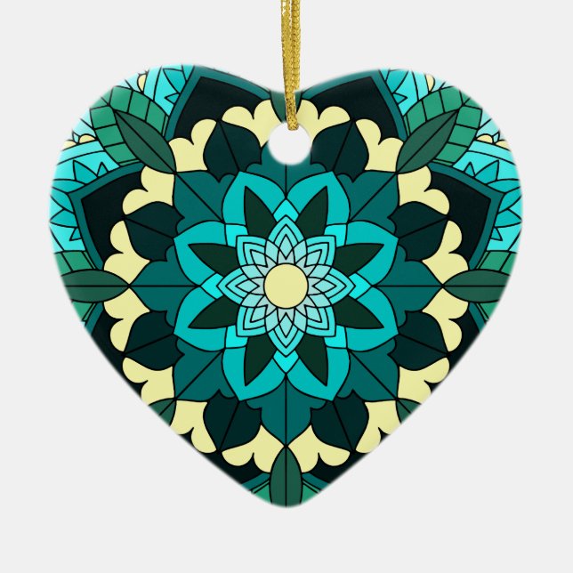 Mandala Muster 02 in aqua Keramik Ornament (Vorne)