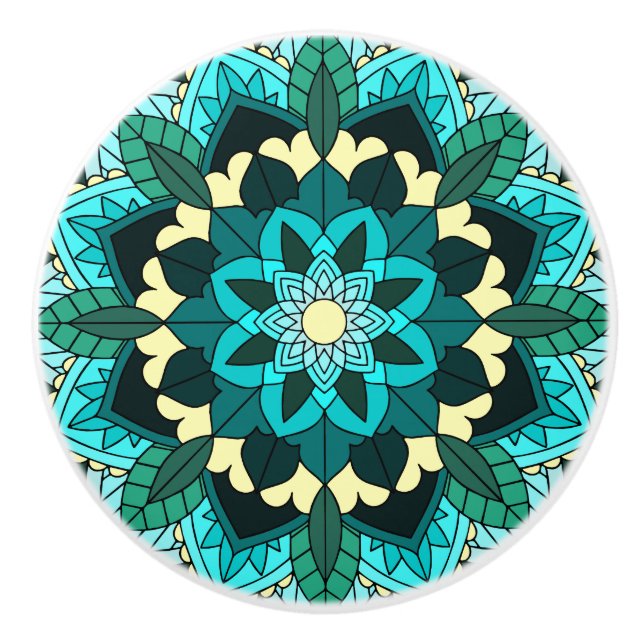 Mandala Muster 02 in aqua Keramikknauf (Vorderseite)